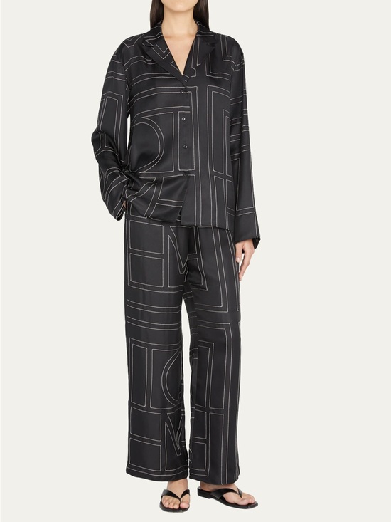 Toteme Pants - TOTEME BLACK SILK MONOGRAM PANTS
